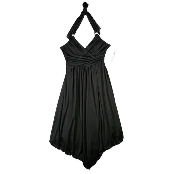 Trixxi Black Halter Cocktail Dress Size Small Handkerchief Hem Empire Waist LBD - Picture 8 of 14